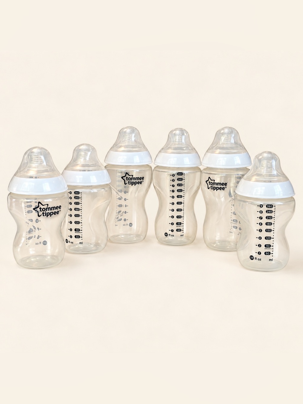 Tommee Tippee Closer to Nature Baby Bottles Lot of 6 – 9 oz & 5 oz Clear